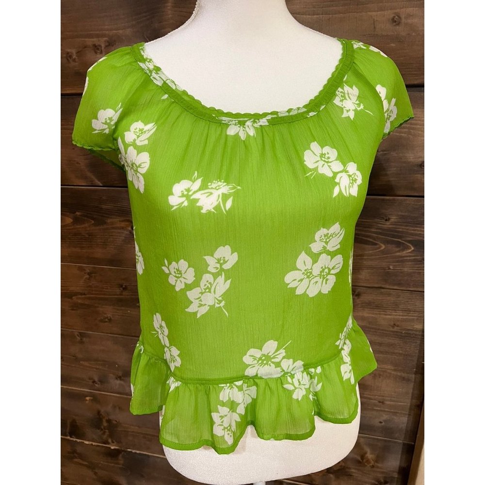 Women's Hollister‎ Blouse Lime Green Floral